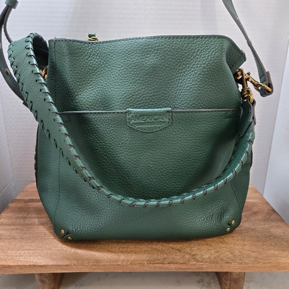 American Leather Co Green Pebbled Leather Crossbody Shoulder Bag Whipstitch... - Picture 2 of 16